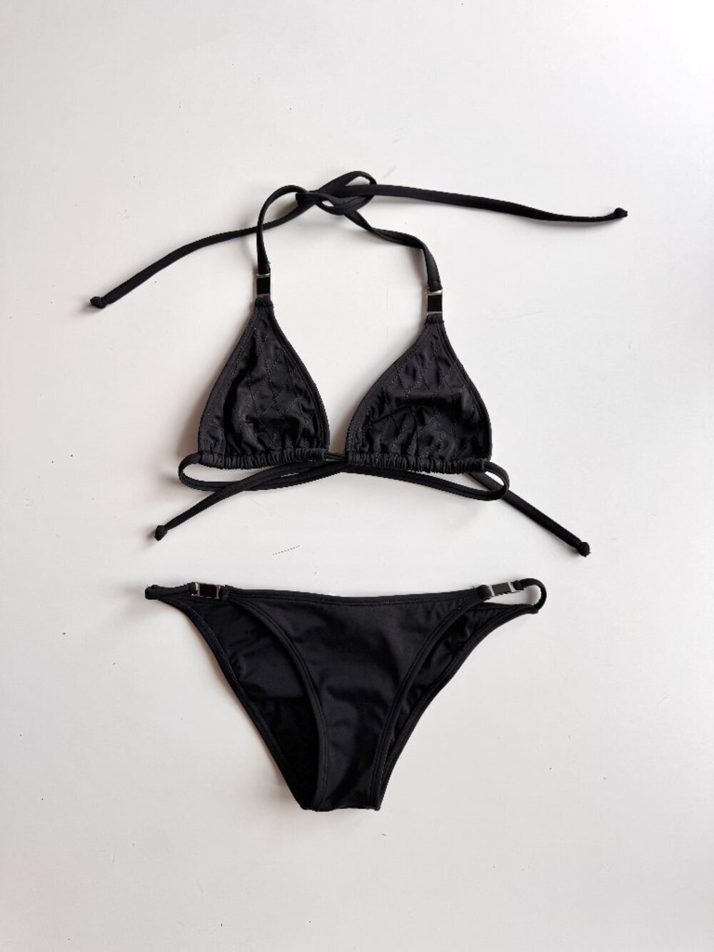 MAIA Black Diamond Embroidered Triangle Halter Cheeky Bikini Set, Size M